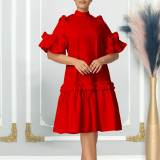Solid Ruffle Short Sleeve Loose Dress