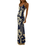 Fashion Sexy Printed Slim Fit Straps Maxi Dress