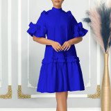 Solid Ruffle Short Sleeve Loose Dress