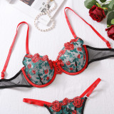 Wholesale Sexy Contrasting Floral Embroidered Sexy See-Through Bra Pantie Lingerie Set