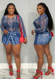 Plus Size Printed Mesh Bodysuit Skirt 2 Piece Set