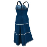 Plus Size Denim Suspender Fashion A-Line Long Dress