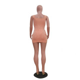 Casual Jacquard Sleeveless Bodysuit + Mini Skirt two-piece set