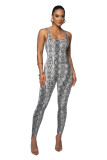 Printed Sleeveless Ribbed Square Neck Low Back Jumpsuit