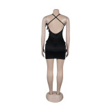 Sexy Rhinestone Feather V-Neck Backless Nightclub Bodycon Dress