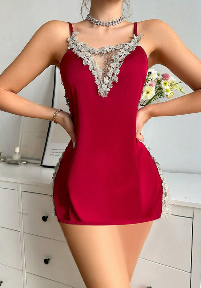 Lace Patchwork Embroidered Night Dress Sexy lingerie for Female