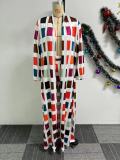 Casual Printed Long Cardigan Coat and Pants 2PCS Set