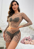 Leopard Print 2PCS Erotic Sheer Lingerie Fishnet Clothing