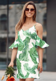 Sexy Cami Ruffle Sleeve V-Neck Leaf Print Chic Short Dress