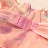 Pink Underwired Embroidered Lace Garter Sexy Two Piece Lingerie Set