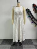 Striped Sleeveless Cross Back Straps Long Casual Dress