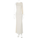 Chic One Shoulder Solid Color Slim Maxi Dress