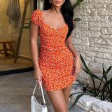 Chic V-Neck Short Sleeve Floral Printed Mini Dress