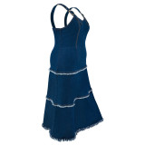 Plus Size Denim Suspender Fashion A-Line Long Dress