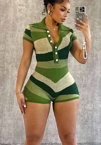 Knitting Color Block Short Sleeve Rompers