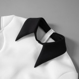 Solid Turndown Collar Cap Sleeve Contrast Color High Waist Zipper Dress