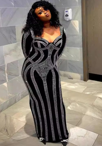Sexy Scoop Neck Rhienstone Party Mermaid Maxi Dress