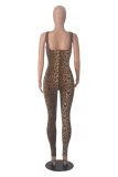 Printed Sleeveless Ribbed Square Neck Low Back Jumpsuit
