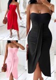 Trendy Sexy Strapless Hollow Out Irregular Midi Dress