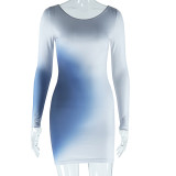 Sexy Long Sleeve Gradient Print Bodycon Dress