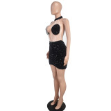Sexy Mesh Sequin Halter Backless Bodycon Nightclub Dress