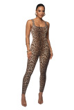 Printed Sleeveless Ribbed Square Neck Low Back Jumpsuit