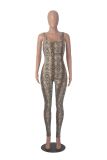 Printed Sleeveless Ribbed Square Neck Low Back Jumpsuit