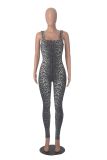 Printed Sleeveless Ribbed Square Neck Low Back Jumpsuit