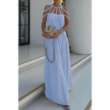 Solid Casual Drawstring Resort Loose Maxi Dress