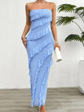Solid Slim Strapless Ruffle Maxi Dress