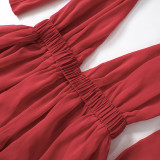 Solid Plunge Neck Chiffon Sleeveless Lace-Up Backless Mini Dress