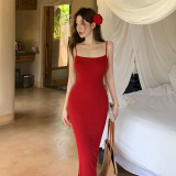 Sexy Solid Cami Hollow Out Butterfly Slim Long Dress