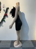 Sexy Rhinestone Feather V-Neck Backless Nightclub Bodycon Dress