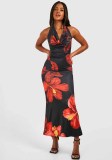 Sexy Halter Neck Backless Floral Print Slim Maxi Dress
