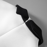 Solid Turndown Collar Cap Sleeve Contrast Color High Waist Zipper Dress