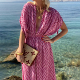 Sexy Printed Plunge Neck Casual Slit Maxi dress