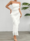 Solid Slim Strapless Ruffle Maxi Dress