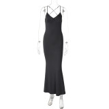 Black Sexy Cami Cross Back Mermaid Maxi Dress