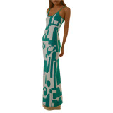 Fashion Sexy Printed Slim Fit Straps Maxi Dress