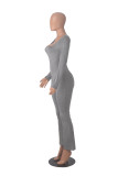 Solid Long Sleeve Square Neck High Stretch Slim Tight Fitting Jumpsuit
