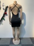 Sexy Rhinestone Feather V-Neck Backless Nightclub Bodycon Dress