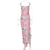Floral Ruffle Slit Cami Long Dress