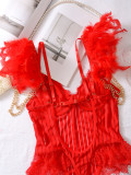 Wholesale Sexy Lace Mesh Feather Sexy One-Piece Teddy Lingerie