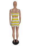 Wholesale Contrast Striped Sexy Knitting Crop Top High Waist 2PCS Skirt Set