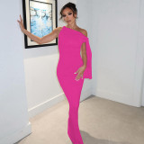 Chic One Shoulder Solid Color Slim Maxi Dress