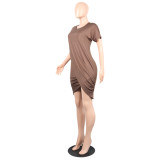 Sexy Round Neck Short Sleeve Casual Dress for Women