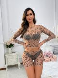 Leopard Print 2PCS Erotic Sheer Lingerie Fishnet Clothing