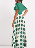 Plus Size Fashion V-Neck Short Sleeve Green Polka Dot Printed Maxi Dress