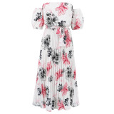 Resort Sexy Off Shoulder Pleated Printed Maxi Dress