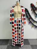 Casual Printed Long Cardigan Coat and Pants 2PCS Set